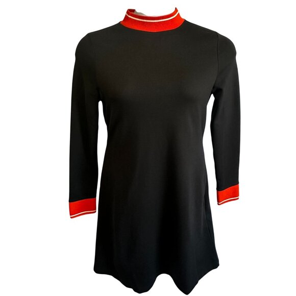 Karen Millen Black With Orange Stripe Trim Mini Jersey Dress Long Sleeve US 10 - Picture 2 of 11